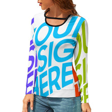 Lade das Bild in den Galerie-Viewer, Multi-Image-Druck Cutout Langarmshirt Longshirt Pullover Top NZ051 mit U Ausschnitt mit Fotos Muster Text Logo selbst gestalten und bedrucken
