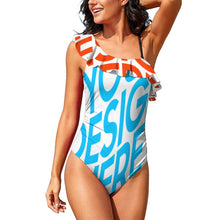 Lade das Bild in den Galerie-Viewer, Multi-Image-Druck Damen / Frauen One-piece Swimsuit One Shoulder Badeanzug LT3173 mit Fotos Muster Text Logo selbst gestalten und bedrucken
