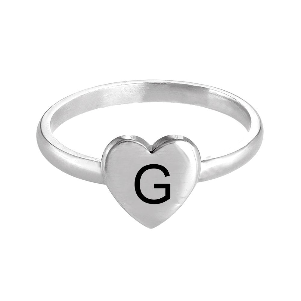 Personalisierter 925er Sterling Silber Herzinitialring Herz Buchstabenring J0025 mit Gravur selbst gestalten