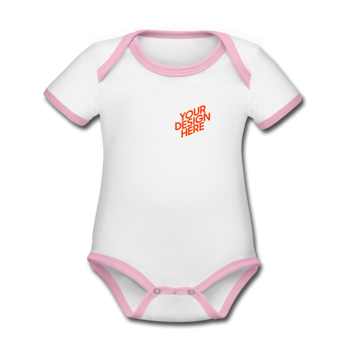 Organic Baby Contrasting Bodysuit selbst gestalten und bedrucken - Weiß/Rose