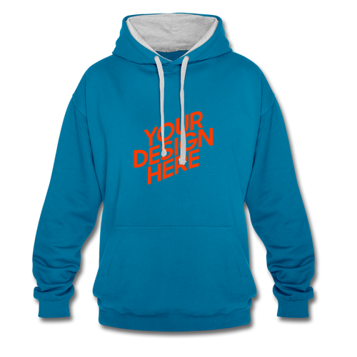 Contrast Colour Hoodie Damen/Frauen selbst gestalten und bedrucken - Pfauenblau/Grau meliert